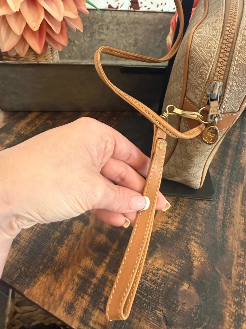 Celine Authentic Beige Crossbody Bag with Tan Leather Trim - Picture 11 of 15